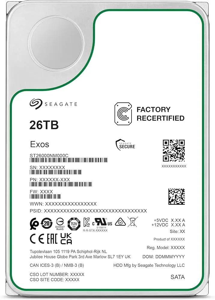 Seagate 26TB SATA 7.2K 6Gbps 3,5" LFF NEW P/N: ST26000NM000C