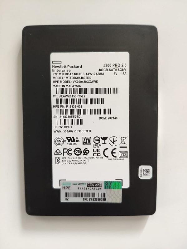 HPE P/N: P19933-002 / Micron 5300 PRO 480gb SATA 6Gbps SFF 1